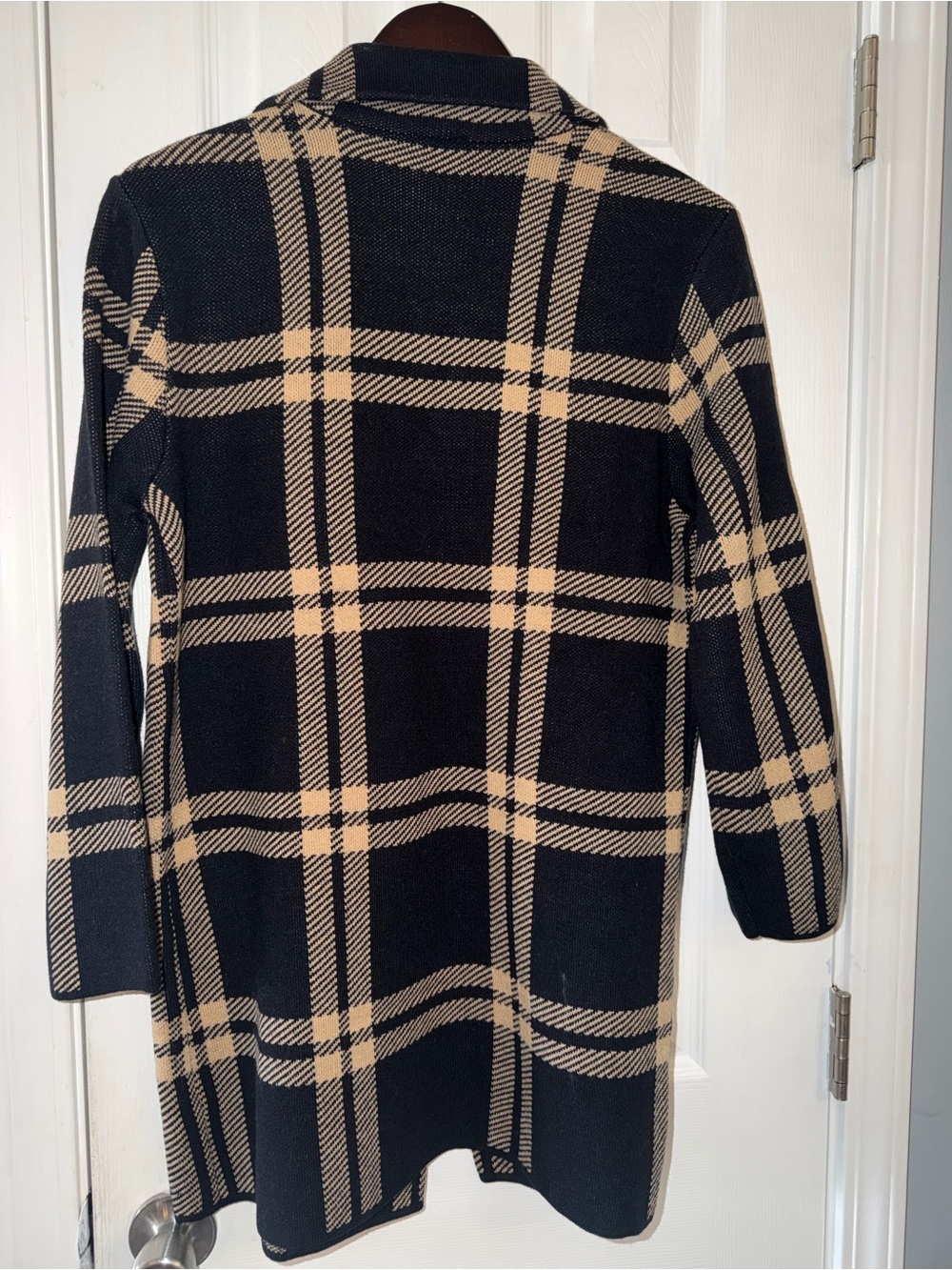 Anne Klein Black and Beige Plaid Double-Breasted Pea Coat - Picture 7 of 7